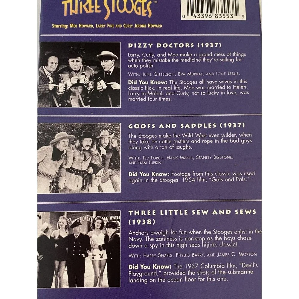 The Three Stooges Dizzy Doctors VHS Tape with 2 Other Movies 1996 Excellent Cond
